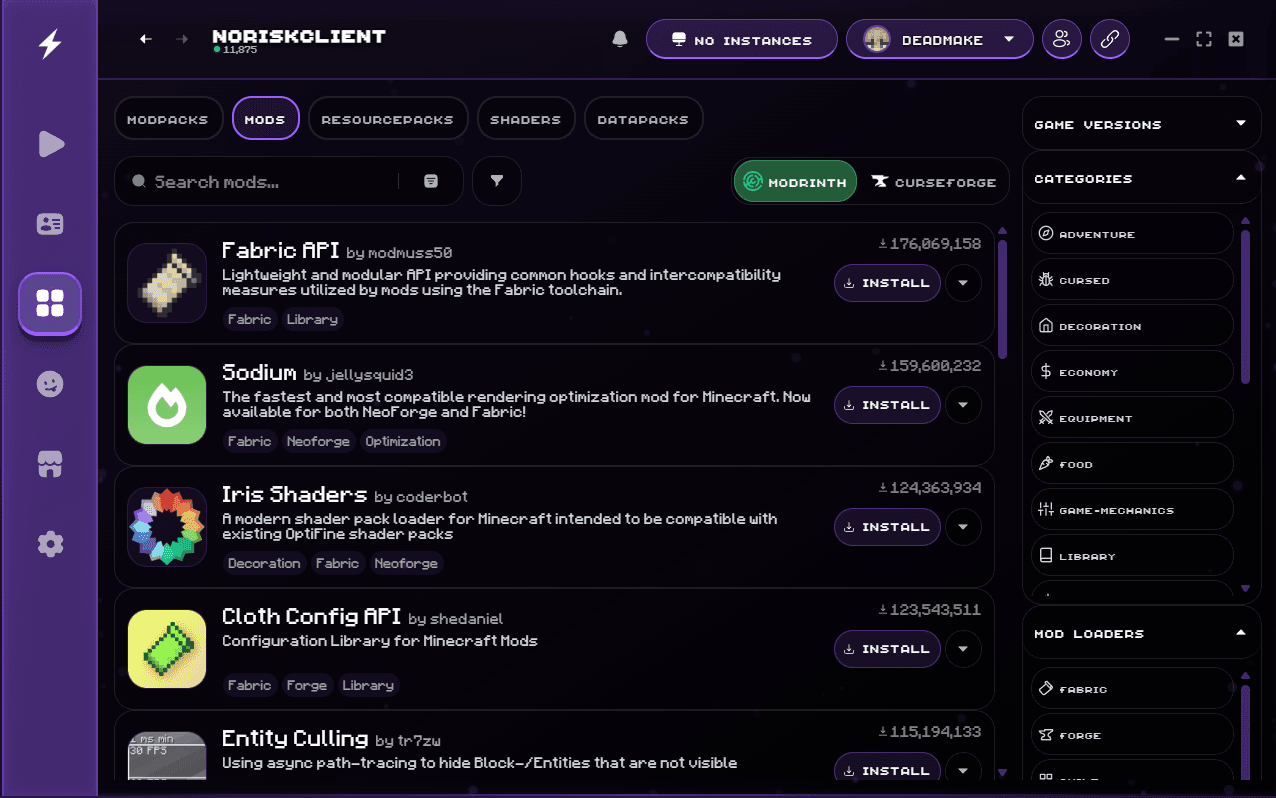 Browsing and installing mods