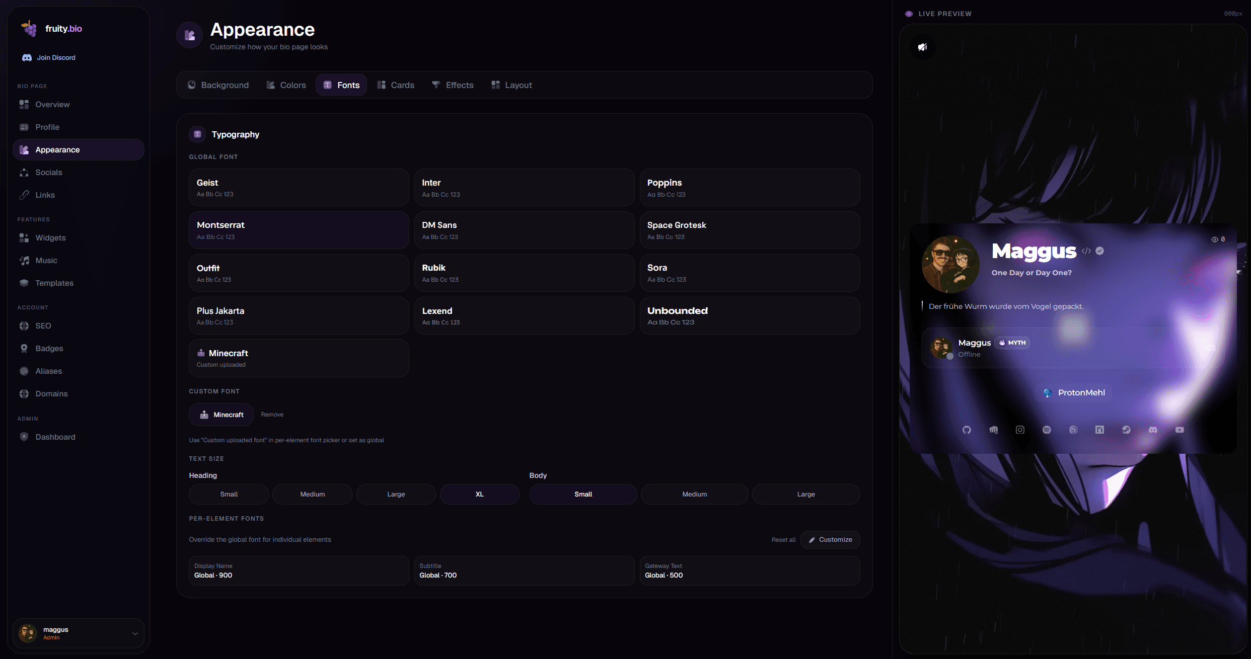 Customizing a profile