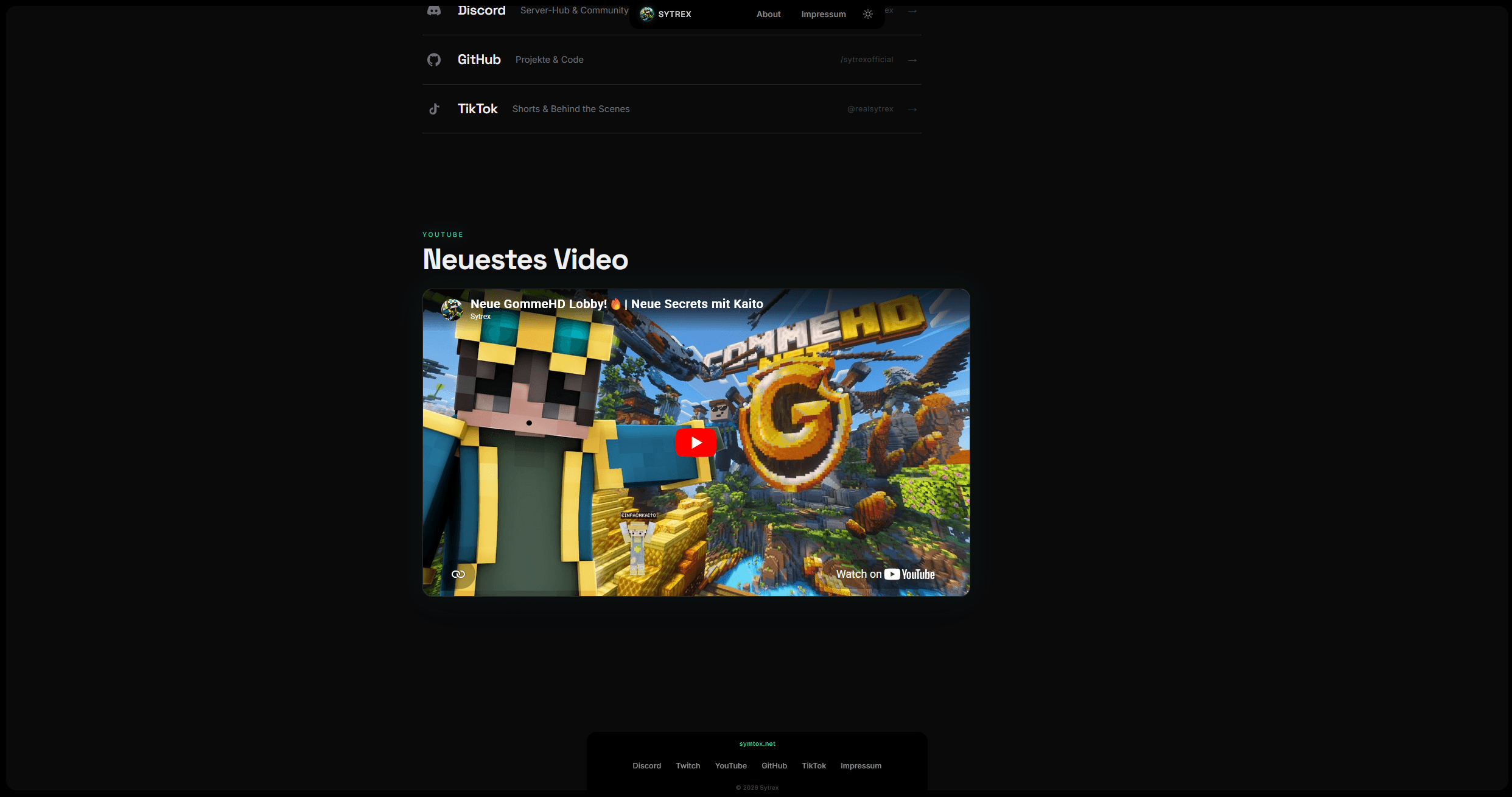 Links and latest video section