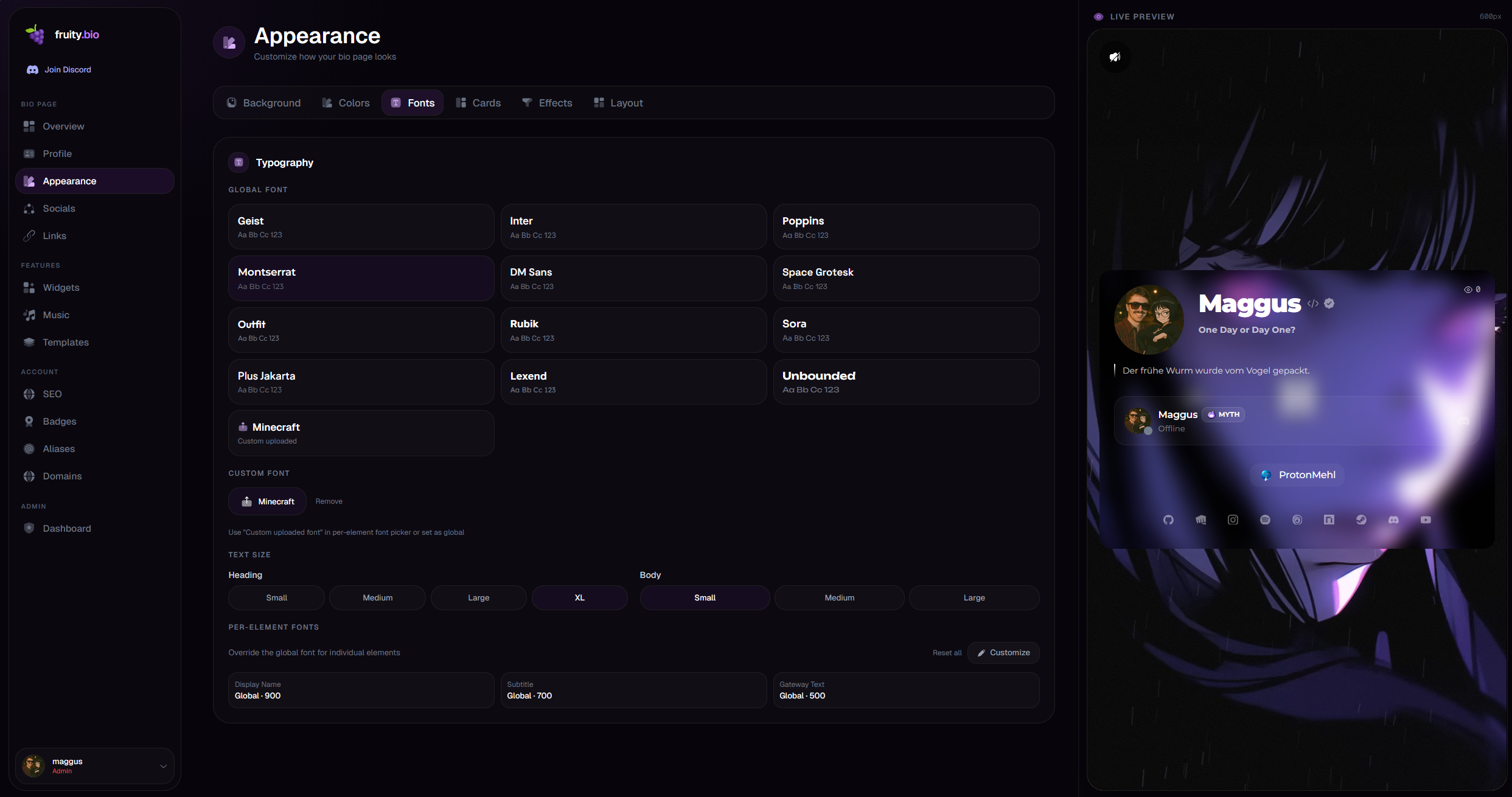 Customizing a profile